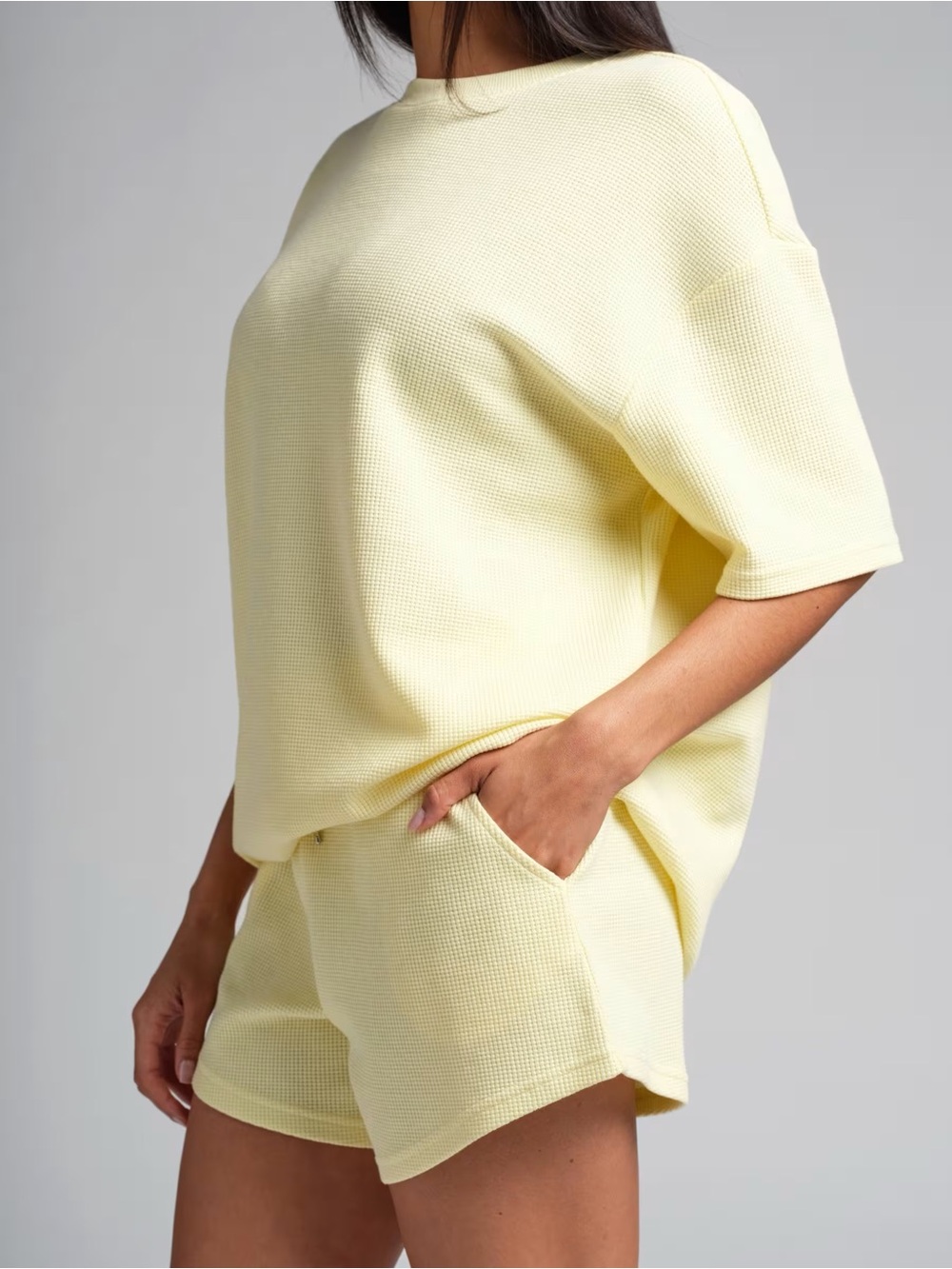 Waffle Lounge Set - Buttercream (Top, Shorts, and Pants) - Picture 3 of 6
